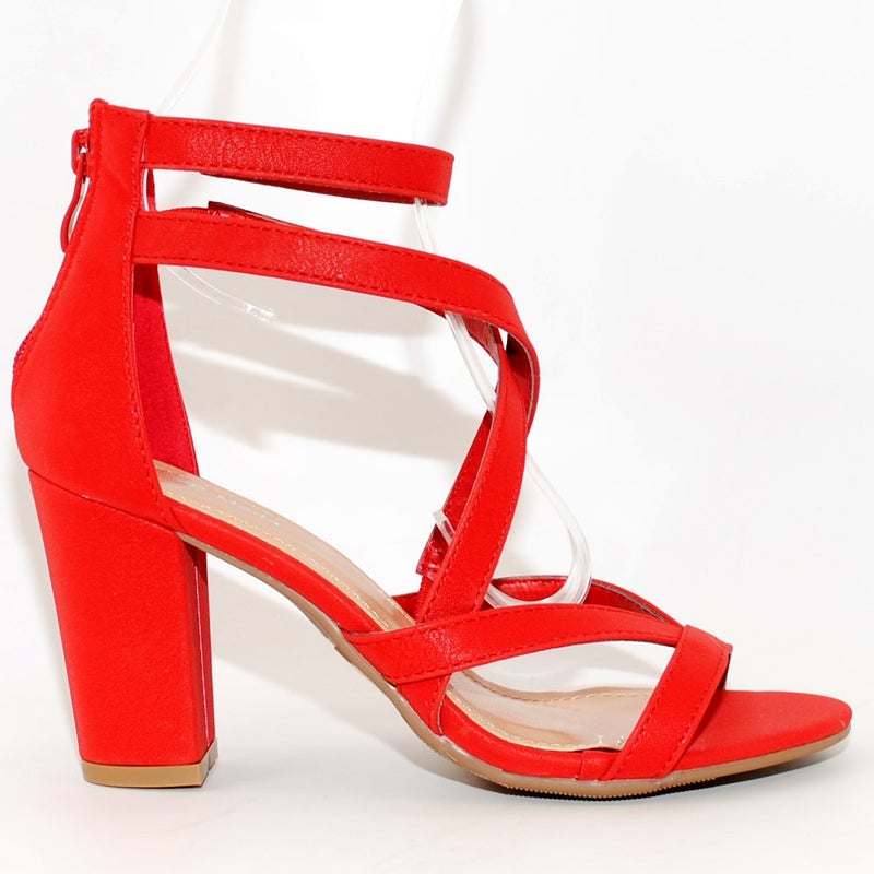 TRENDSUP COLLECTION Women's Chunky Heel Ankle Strap Sandals (10, Red) - Image 2